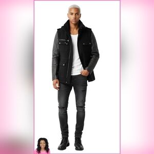 Ashley B Unisex Black Utility Jacket with Leather Accents & Pockets | Size: M